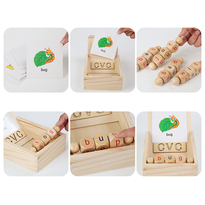Montessori Drewniane klocki do czytania Obracanie liter Spinning alfabetu Nauka