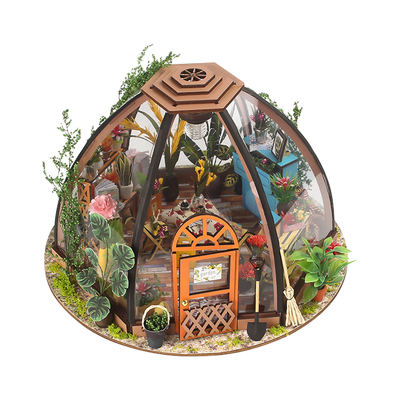 Drewniany miniaturowy domek dla lalek z meblami Narzędzie ogrodnicze LED Light Battery