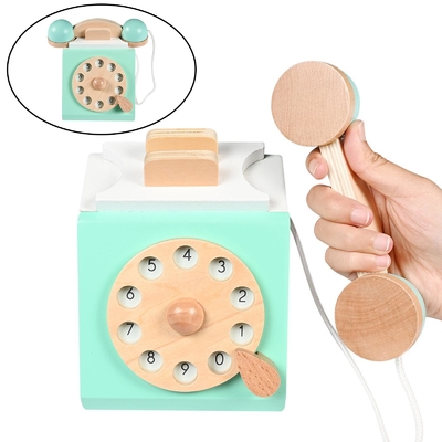 Retro Symulacja Telefon Playset Drewniana zabawka edukacyjna dla dzieci