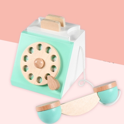 Retro Symulacja Telefon Playset Drewniana zabawka edukacyjna dla dzieci