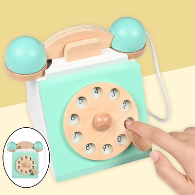 Retro Symulacja Telefon Playset Drewniana zabawka edukacyjna dla dzieci