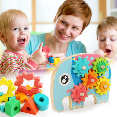 Inteligentny słoń Gear Block Wood Creative Animal Design