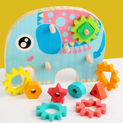 Inteligentny słoń Gear Block Wood Creative Animal Design