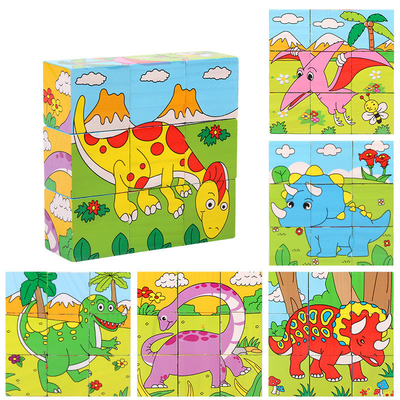 Drewniane zabawki z klocków dla niemowląt Owoce zwierząt Wczesna nauka Sześciostronna kostka 3D Jigsaw
