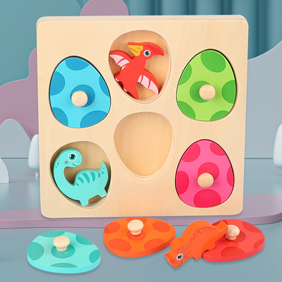 Drewniane jajko dinozaura Cartoon Animal Hand Grab Board Wczesna edukacja