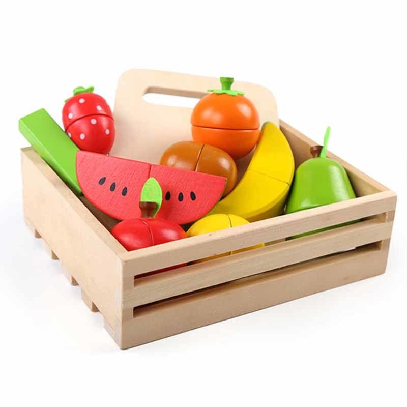Kolorowy drewniany zestaw do krojenia owoców 19 cm Toy Kid Education