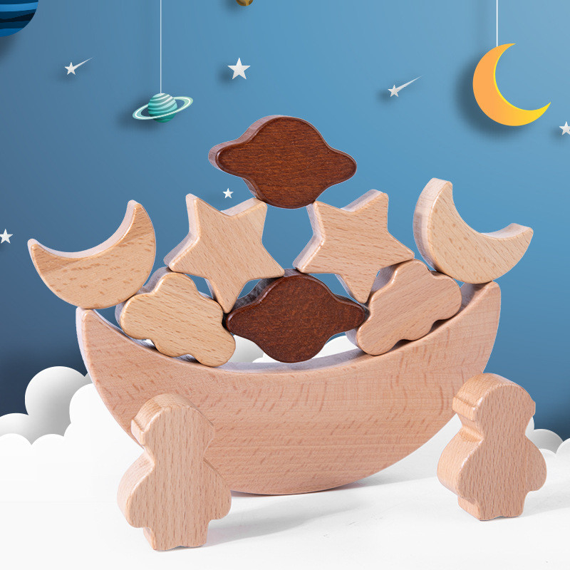 Montessori zabawki edukacyjne dla dzieci drewniane klocki gwiazdy księżyc ułożone bloki drewniane zabawki Diy Baby Balance Training Cons